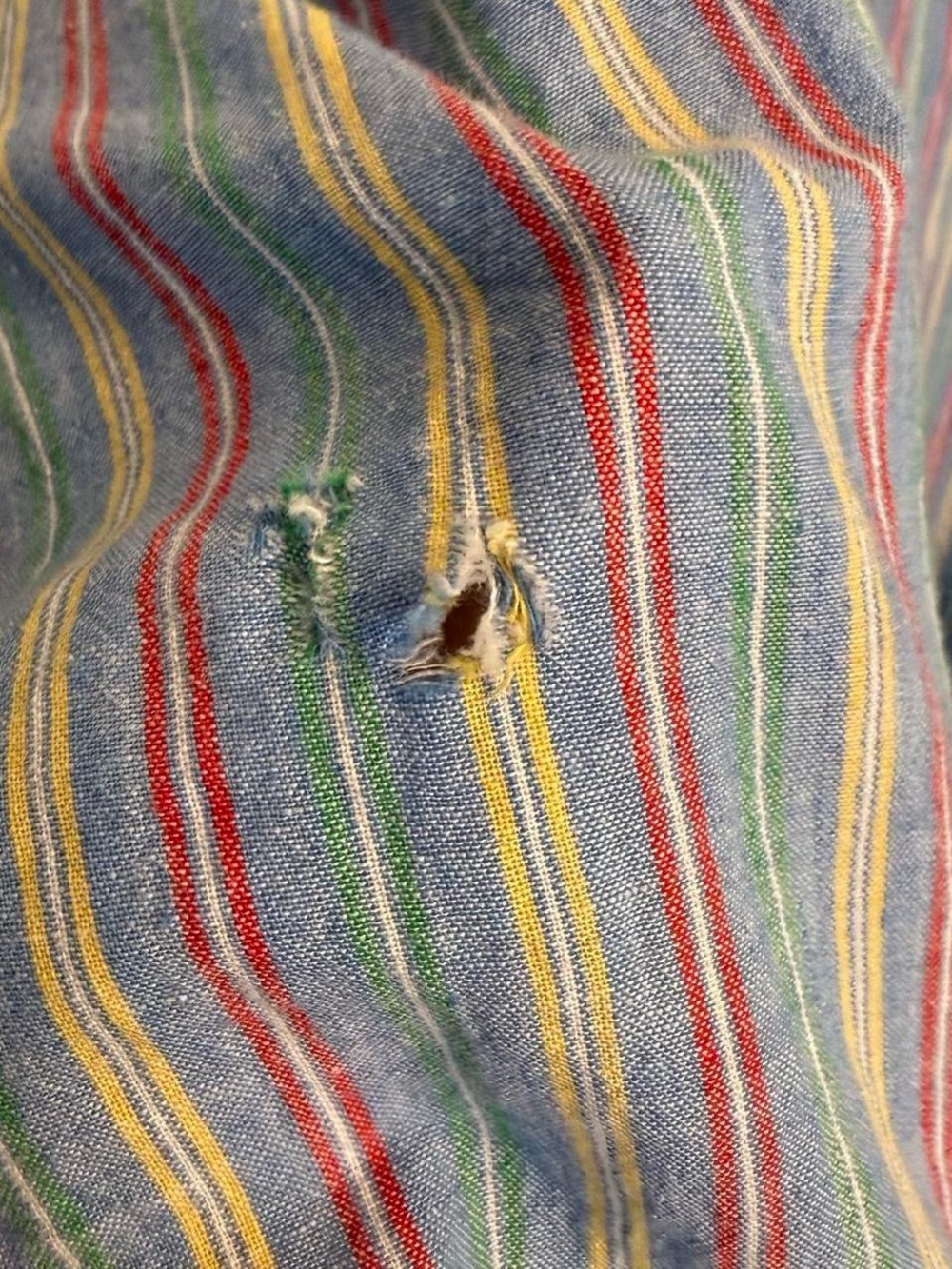 Vintage Middy British Raj blue yellow red green striped button up shirt retro - Picture 5 of 7
